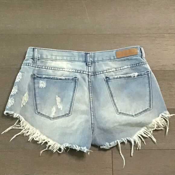 Denim Collab Distressed Light Blue Denim Shorts - Picture 2 of 3